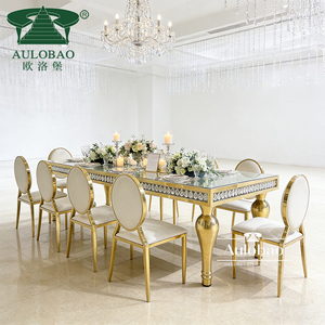 Hotel Hall Tempered Glass Top Stainless Steel Gold Wedding <b>Tables</b> With Crystal - Product Image 5