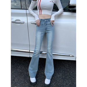 กางเกงยีนส์ขาบานสีน้ำเงินอ่อนสำหรับผู้หญิงกางเกงทรงเกือกม้าเอวสูงเข้ารูปสำหรับฤดูใบไม้ผลิ2025 - Product Image 3