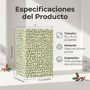 Sacs cadeaux de Noël haut de gamme avec imprimé houx, design minimaliste pour les boutiques et les commerces de détail - Product Image 6