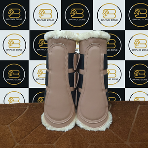 BRAND ZONE Bottes équestres en cuir verni pour chevaux, protections de tendons 8MM en néoprène et fausse fourrure, durables et confortables - Product Image 1
