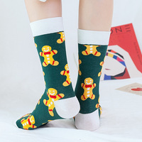 Chaussettes en coton jacquard géométriques vintage de Noël 200N, chaussettes mi-mollet à motifs sapin, bonhomme en pain d'épices, flocon de neige et bonbons, chaussettes de fêtes