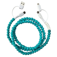 Kabel Micro USB Bulat Berwarna Alami 10mm 12mm Campuran Turquoise, Kabel Charger Berbahan TPE Akrilik Berhias Manik-Manik untuk Ponsel