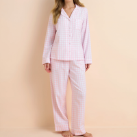 Ensemble de vêtements de détente à carreaux avec boutons sur le devant pour femmes, pantalon de nuit à manches longues, cadeau pour filles