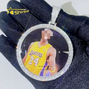 Colgante personalizado con foto de recuerdo de plata de ley de 2 ", joyería brillante de China, foto iced out vvs moissanita