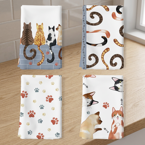 Serviettes de cuisine rectangulaires en coton 100% à séchage rapide avec imprimé chat mignon, design de dessin animé pour usage domestique - Product Image 1