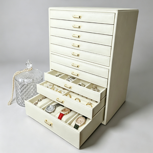 Large <b>Leather</b> <b>Jewelry</b> Cabinet, Multi Compartment Storage Organizer for Rings Watches Necklaces Earring Display <b>box</b> - Product Image 4