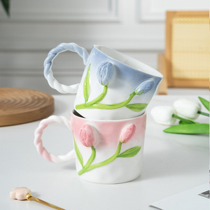 Mug en céramique au design tulipe nordique, tasse en porcelaine avec poignée, sans danger pour les aliments, pour le lait, l'eau, le thé, le petit-déjeuner, cadeaux d'affaires, voyage - Product Image 5