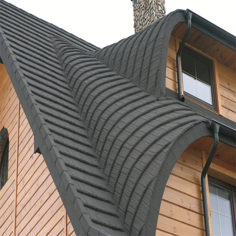 Penjualan laris ubin atap baja dilapisi batu desain Modern solusi atap Shingle logam populer dengan fitur grafis
