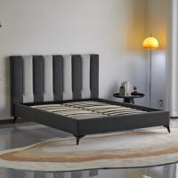 Lit coffre design moderne vintage en bois italien, meubles de chambre à coucher, lit capitonné incurvé