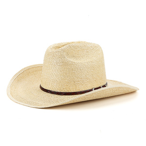 Sombrero de Vaquero de Paja de <span class=keywords><strong>Palma</strong></span> de Color Natural Linglong 100%, con Banda de Cuero PU, Estilo Occidental, para Fiesta o Esquí - Product Image 2