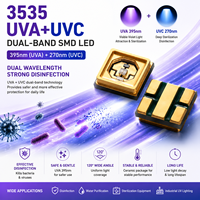 Diode LED SMD à double bande UVA + UVC 3535, puce SMD 395 nm + 270 nm, 120 degrés