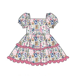 <span class=keywords><strong>Abito</strong></span> da <span class=keywords><strong>Principessa</strong></span> per <span class=keywords><strong>Bambina</strong></span> di Alta Qualità con Stampa Floreale, Vestito Estivo con Maniche a Sbuffo per Feste Casual - Product Image 2