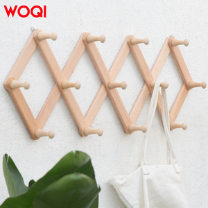 WOQI 레트로 나무 아코디언 접이식 코트 랙 걸이 후크 옷장 및 주방 사용을위한 벽걸이 형 모자 및 수건 걸이 - Product Image 5