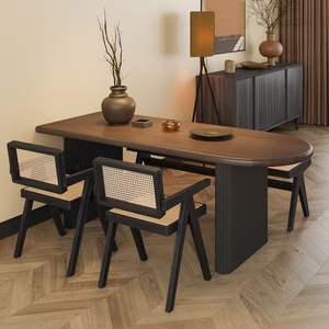 French Retro Solid Wood Dining <b>Table</b> And Chair Set 4 Piece <b>Space</b> <b>Saving</b> Wall Mounted Mid Century Style Wabi Sabi Aesthetic - Product Image 4