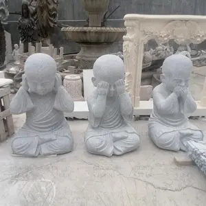 BLVE Outdoor Chinese Temple Decoration Hand Carved Buddhist Stone Statue Granit Marble Little Monk Buddha Sculptures
