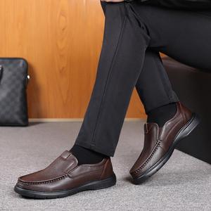 Mocassins en cuir pour hommes, bout rond, à enfiler, semelle extérieure en caoutchouc respirante, chaussures décontractées de printemps - Product Image 4