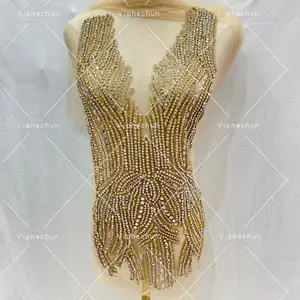 Hot Sale Gold Handmade Full Body Bodice Rhinestone Applique For Dress