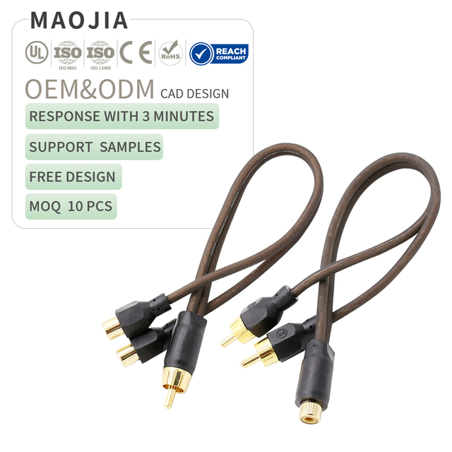 Gold Plated RCA Plug with OFC Dual Shielded 1 Female to 2 Male / 1 Male to 2 Female Y Adapter Splitter Car Audio Cable 30cm