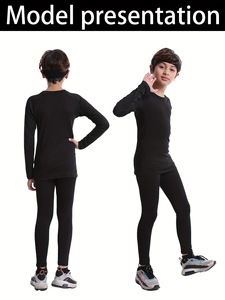 Ensemble de <span class=keywords><strong>sous</strong></span>-vêtements thermiques pour garçons de 5 pièces, doublure en polaire, chemise de compression, leggings, pantalon, couche de base pour enfants, temps froid - Product Image 6