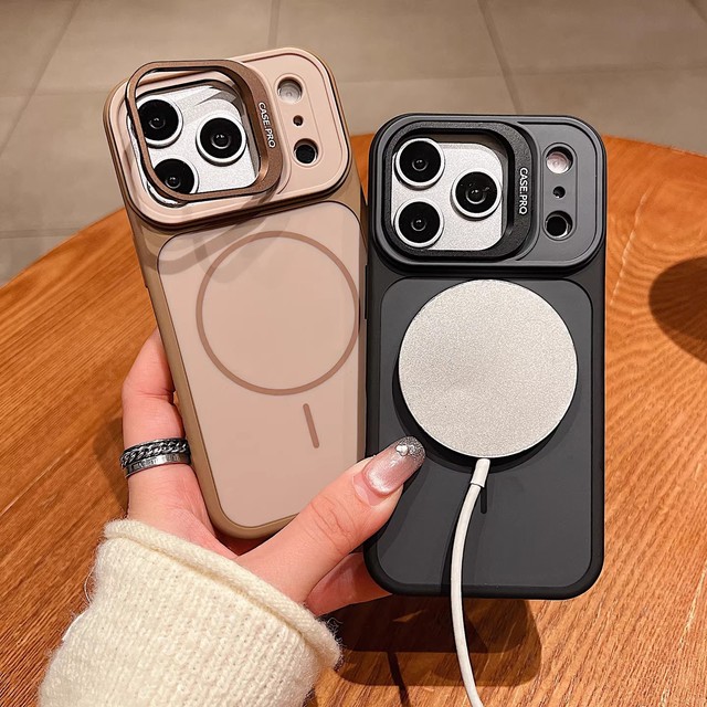 Business Men's Style Lens Holder Phone Case for iPhone 17 16 15 14 18 Pro Max 14 15 Plus Magnetic Shell Shockproof Back Cover