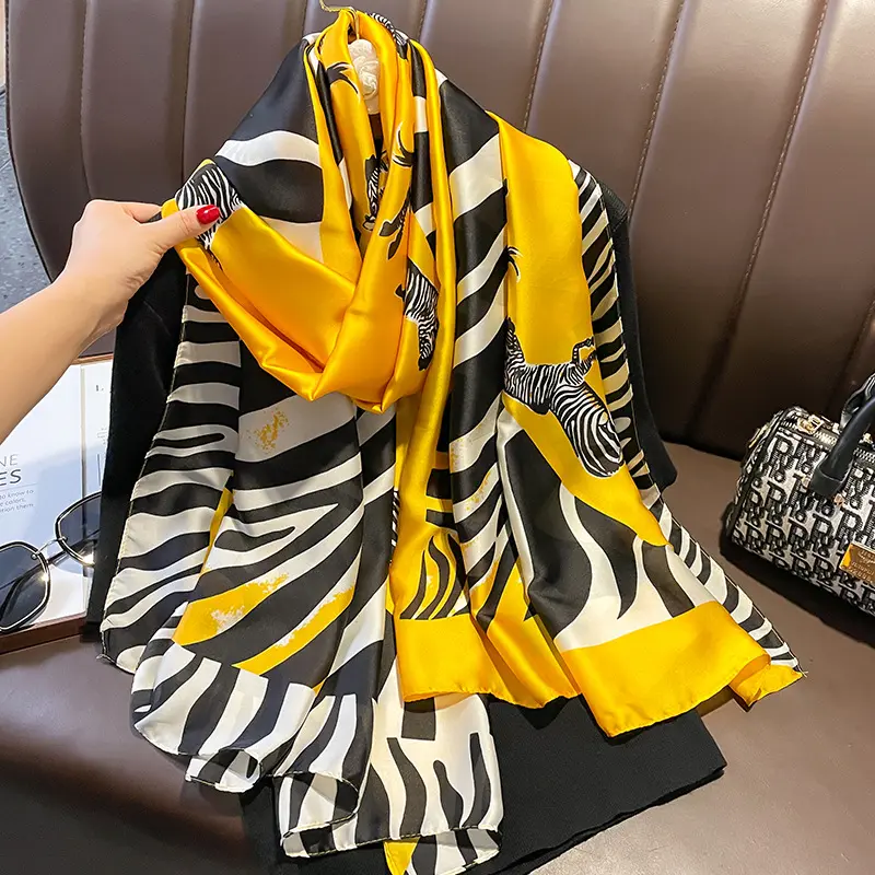 Atacado mulheres cachecol moda zebra impressão lenços de seda senhora xales e envolve verão pashmina praia estolas hijab