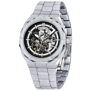 Orologio Automatico da Uomo Benyar 5212 di Lusso con Quadrante Scheletrato Effetto Polvere di Stelle, Lancette Luminose, Impermeabile 3BAR, Cinturino in Acciaio Inossidabile - Product Image 1