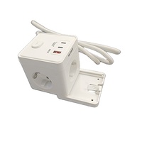 Wellsdiy CE EU Cubo de Enchufes 6 en 1 de 16A con 1 Puerto USB-A, 2 Puertos USB-C y 3 Tomas de Corriente Alterna, Enchufe de Extensión con Clavija Europea