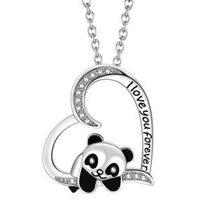 2025 nuova lega <span class=keywords><strong>ti</strong></span> amerò per sempre Kawaii Panda bambino affascinante a forma di cuore collana con ciondolo animale regalo femminile - Product Image 1