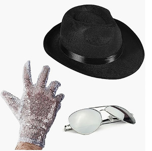 <span class=keywords><strong>MJ</strong></span> King of Pop Costume Invernale a Righe con Cappello Fedora, Guanti e Occhiali da Sole - Nero/Argento - Product Image 2