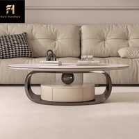 Table basse ovale en pierre frittée de luxe italienne, design élégant, table à thé de haute qualité pour salon avec tiroirs