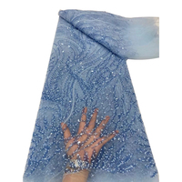 Nouveau Style de Tissus en Dentelle Filet Africaine Française NI.AI Avec Paillettes et Perles Couleur Noire pour Robe de Soirée Femme