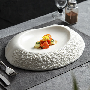 Assiette de service en céramique irrégulière pour plats froids, pâtes, salades de fruits, sushis, soupes, purées – Idéale pour clubs, restaurants et repas à domicile - Product Image 1