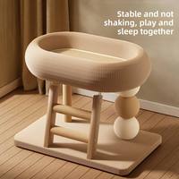 Arbre à chat à 2 niveaux de haute qualité avec nid ovale spacieux, échelle en sisal et poteau à gratter en sisal pour familles multi-chats d'intérieur