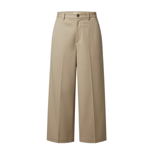 Culottes en toile taille mi-haute pour femme, pantalon large couleur unie, fermeture boutonnée, coupe ample, longueur complète, style minimaliste, respirant pour l'été - Product Image 1