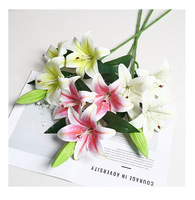 Branche de lys artificielle réaliste rose et blanche, lys tigre en plastique, feuilles vertes, décoration de table, vase de mariage, Thanksgiving, fête des mères