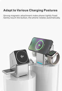 <span class=keywords><strong>Cargador</strong></span> inalámbrico rápido de carga inalámbrica para teléfono 3 en 1 de 15W con soporte magnético para teléfono para auriculares de reloj inteligente - Product Image 4