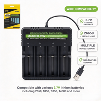 Chargeur de batterie au lithium 18650/26650/32650/14500/18500, 4 emplacements, 3,7 V, chargeur intelligent USB portable, prend en charge le démarrage Zerovolt