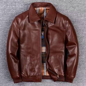 Retro mulino in pietra vecchio strato di pelle di vacchetta giacca da uomo con risvolto corto giacca ampia ampia - Product Image 5