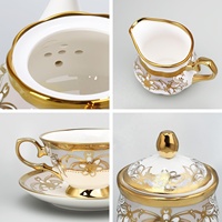 Service à thé vintage en céramique et porcelaine, 21 pièces, pour 6 personnes, avec sucrier, crémier, tasses et soucoupes, bordure dorée, écologique, personnalisable pour les fêtes