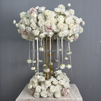 Décoration de table SMS, grande roue, fleurs en soie rondes, blanches et roses, fleurs artificielles faites à la main, chemin de table pour mariage, ornement de fête