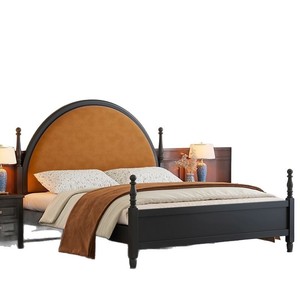 Cama Tapizada Retro de Madera Maciza de 1.5M 1.8M, Cama Doble para Dormitorio Principal, Estilo Europeo, Diseño Moderno y Minimalista - Product Image 2