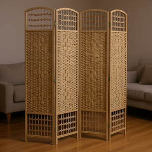 DB Biombo Plegable de 4 Paneles, Separador de Ambientes de Fibra Tejida Natural, Pared Divisoria Translúcida Independiente - Product Image 2