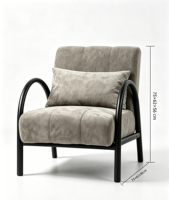 Moderner Akzent-Sessel Grauer Wildleder-Stoff Gepolsterter Einzelsessel Schwarzer Gebogener Metallrahmen Wohnzimmer Hotel Lounge-Stuhl