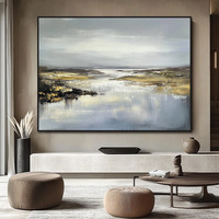 Grande peinture à l'huile abstraite faite à la main sur toile de lin, paysage côtier moderne, pour décoration murale (tailles personnalisables)