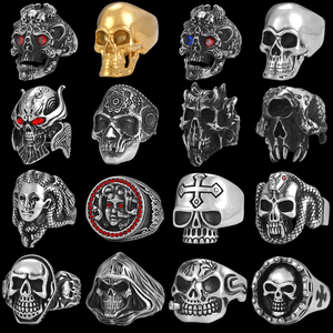 Anello Teschio da Uomo in Acciaio Inossidabile 316L, Stile Gotico Punk, con Occhi Rossi CZ e Medusa, Anello Sigillo da Biker, Resistente all'Ossidazione, Pronto per la Spedizione - Product Image 3