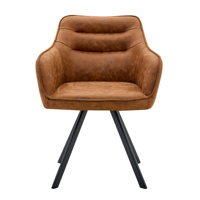 Fauteuil de salle à manger pivotant vintage en cuir microfibre, chaise d'appoint rembourrée, base en métal noir en forme d'araignée, approvisionnement commercial en gros
