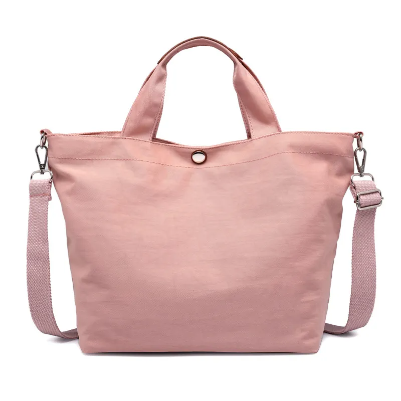 Bolso de nailon portátil para mujer, bolsa de mano femenina, resistente, color rosa, con hebilla Mental, estilo literario y artístico