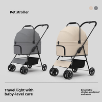 Poussette pliable pour chien de grande capacité, chariot à 4 roues portable pour les voyages en plein air avec des animaux de compagnie et des chats