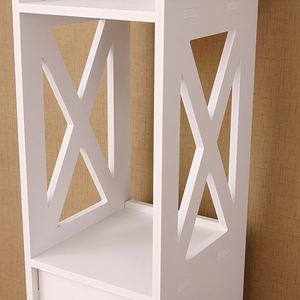 Soportes de papel higiénico de pie pequeños y modernos, estante de almacenamiento para suelo esquinero, tocador de baño con puerta y estante - Product Image 4