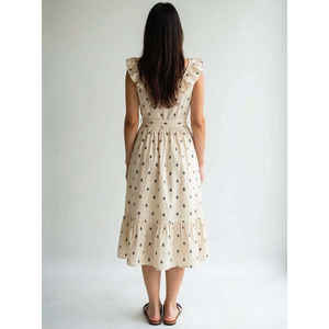 Vestido Midi de Algodón y Bambú con Diseño de Motivo Femenino, Cintura Natural, Sin Mangas, Estilo Evase, Informal, para Uso Diario, Prenda Elegante para Mujer - Product Image 4